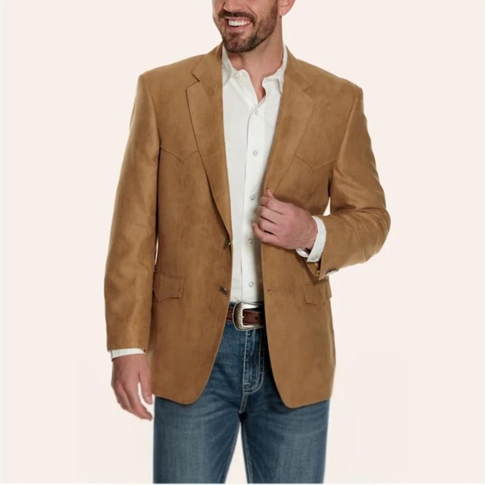 Western Cognac Sport Coat Blazer Cowboy Faux Suede- 44R Mint